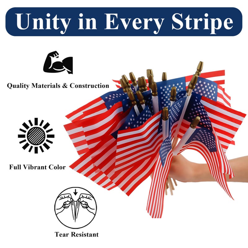 C CRYSTAL LEMON Pack of 100 Mini American Flags - 4x6 Inches American Flag - Small Flags on Sticks - American Flags for Labor Day - American Flag for Classroom - Labor Day Decorations - Image 5